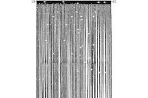 SUZEYEN Black String Curtain for Doorway and Window – Elegant Tassel Room Divider Fly Screen, Decorative Fringe Curtain for Home, Bedroom, Living Room Décor