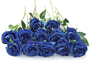 Laelfe 12 Pcs Rosas Azul Artificiales, Rosas Artificiales de Tallo único, Flores Artificiales Realistas para Decoración de Bodas, Aniversario, Decoración del Hogar, Jardín, Hoteles (Azul)