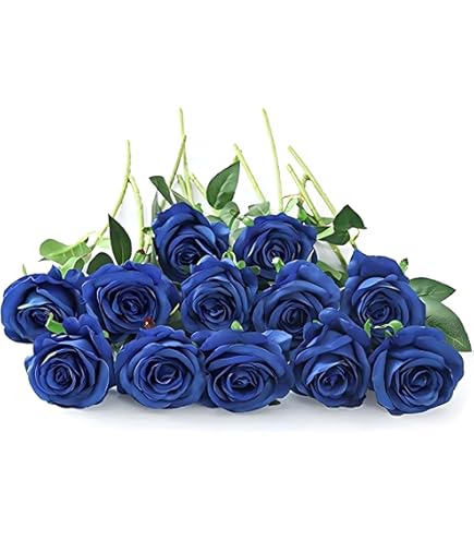 JUSTOYOU 10 stuks zijden kunstrozen bloemen bruidsboeket bloemen (blauw