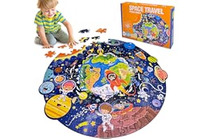 Kulveanju Puzzle Enfant 3 4 5 6 Ans, 128 Pièces Puzzle Jeux, Puzzle Del Voyage dans l'espace, Grand Rond Puzzle, Cadeau de Puzzle pour Les Garçons et Les Filles de 3-7 Ans, 44x45 cm