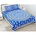 RajasthaniKart® Pure 100% Cotton Double Bed Sheet with 2 Pillow Covers (Bedsheet for Double Bed Cotton, Blue Star Jaipuri, King Size,5296)