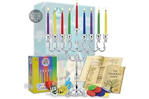 NER MITZVAH Hanukkah Menorah Complete Set - Menorah - Candles - Dreidels - Chanukah Guide