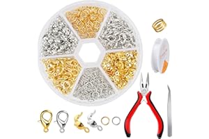 OdiuK Kettenverschluss, 464 Stück Verschlüsse für Armbänder Set, 2 Farben Armband Verschluss Enthalten Biegeringe Karabiner Verschluss Crimpenden und Werkzeugen für DIY Handwerk Schmuckarmband