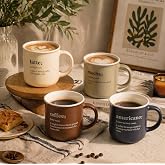 AmberHaus 380 cc Porselen Kupa Bardak, Kahve S&ouml;zl&uuml;ğ&uuml; Tasarımlı Minimalist Kahve Fincanı (Latte, Mocha, Coffee veya Americano 