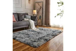 Evitany Living Room Area Rug Anti Slip Colourful Fluffy Rug for Bedroom Living Room Carpet, Fluffy Colourful Large Rug (Dark Grey, 120 x 160 cm)