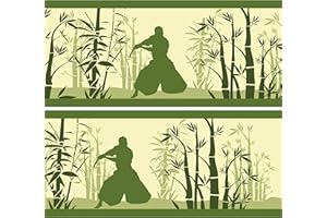 WANDMOTIV24 Frise adhésive en forme de hain de bambou avec des épées, 4 pièces 560 x 15 cm, frise murale, bordure murale, galon de décoration murale, Japon, Samouraï.