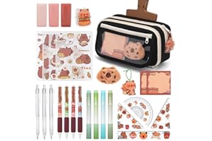 CICIGETI Astuccio Scuola Grande Capacità Capibara con 29 Forniture Scolastiche, evidenziatori | penne | righelli | correttori | adesivi, Set Cancelleria Aesthetic Regalo per Bambini 7-12 Anni, Nero