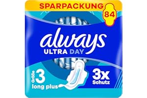 ‎ALWAYS Always Ultra Damenbinden Long Plus (Größe 3) mit Flügeln 84 Stück, Super Saugfähig Und Ultra Dünn, für Die Periode