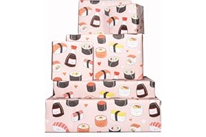 Central 23 - Papel de regalo rosa - Caras de sushi - 6 hojas de papel de regalo - Papel de regalo de moda para niñas, mujeres y adolescentes, ecológico y reciclable