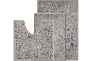 UHOUSEST Badematte rutschfest, Weicher Badezimmerteppich-Wasserabsorbierend Badematte, Maschinenwaschbar Badvorleger, für Badewanne und Toilette-Hellgrau 3 Stück