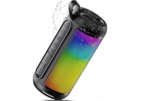 Brelley Bluetooth Lautsprecher, Musikbox mit HD-Sound, BT6.0, IPX5, Dualen Bass-Treibern, RGB Lichter, USB, AUX, TF Karte, 20H Akku, für Party, Outdoor, Reisen, Geburtstagsgeschenk