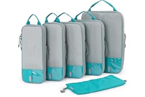 Compression Packing Cubes for Suitcases, BAGSMART 6 Set Travel Organizer Cubes for Travel Essentials, Expandable Luggage Suitcase Organizer Bags, Packing Organizers for Women/Men (Lake Blue-6pcs)