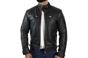 TruClothing Men's Biker Jacket Outwear Windproof Winter Motorcycle Rider Real Leather Jackets Coat Retro