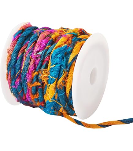 Nastro Di Seta Sari Knitsilk Non Tinto 50g - 30 Metri | Filato Per Uncinetto E Maglia, Artigianato Sostenibile India