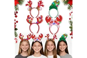 PlsMupn Cerchietti Natalizi Luminosa, 4PCS Cerchietto Natalizio, Modellabili con Renne e Alberi di Natale, 3 Modalità di Illuminazione, per l'Avvento, Natale e Foto