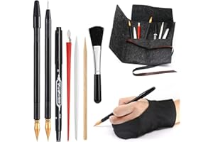 ARTSPER Scratch Art Tools, 9 Pcs Scratching Drawing Tools Set: Artist Glove, Tools Bag, Scratch Coloring Pens, Plastic and Wooden Stylus, Scraper, Repair Pen, Clean Brush for Adults & Kids Painting Paper