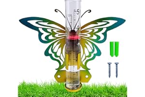 QMCAHCE Medidor de lluvia, lindo medidor de lluvia de vidrio de animales con boya, medidor de lluvia de vidrio mejorado, medidor de lluvia desmontable con estaca para patio, césped, patio (mariposa)