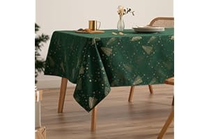 GAMUSI Mantel Navidad Jacquard Hilo Dorado Mesa Comedor Rectangular Decoración Navideña 140x240 cm Color Verde