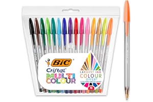BIC Cristal Multicolour, Penne a Sfera Colorate, Punta Larga 1.6mm, Set Scrittura 15 Unità, Cancelleria Scuola e Ufficio