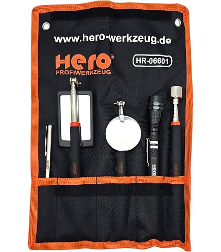 2-teiliges Pick-Up Werkzeugset: Teleskop-Magnetheber Mit Heller LED Und Flexibler Inspektionsspiegel | Unverzichtbares KFZ- & Werkstatt-Zubehör Zum Bergen Von Schrauben