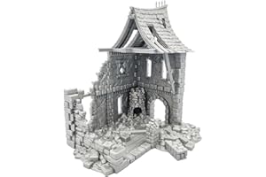 Q P QUALITY PRINTING 3D QP3D - Edificio medievale in rovina dalla battaglia - Paesaggio fantasy per tavolo e giochi di ruolo in miniatura 28-32 mm Wargame Props DnD D & D, stampato e verniciabile in 3D