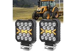 BraveWAY 2PCS 30W 15000LM Phare De Travail Led Carré, 4 Pouces Phare De Travail12v 24v, Projecteur Ambre Blanc Pour Suv, Camion, Moto, Tracteur, Suv, Tracteur