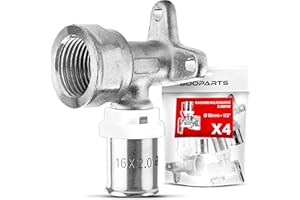 BOOPARTS - 4 pezzi - Consolle a parete a crimpare - raccordo a gomito maschio a crimpare - raccordo a crimpare multistrato Ø16-1/2" (15/21) contorno TH - per collegare un tubo multistrato di diametro