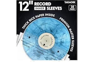 TAKMORK Vinyl Record Inner Sleeves: 12" Anti-Static Rice Paper LP Sleeves Album Record Acid-Free Clear Protective for Vinyls Storage, 25pcs