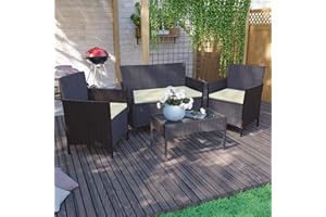 Garden Vida Salon de Jardin en rotin 4 Places, allié Polyester Alliage d'acier polyrotin, Marron, See Description