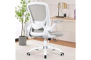 KERDOM 9060 Silla de oficina ergonómica con reposabrazos plegables, silla de ordenador giratoria de tejido de malla de 360°, gris claro