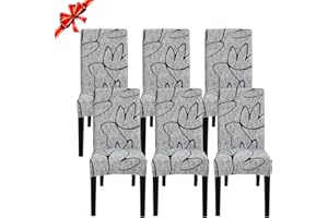 Jaotto Fundas para Sillas de Comedor Pack de 6,Modernas Fundas de Sillas de Comedor Respaldo Alto Elásticas Lavables Desmontables,Cubiertas para Sillas para Comedor Banquete,Flor Gris