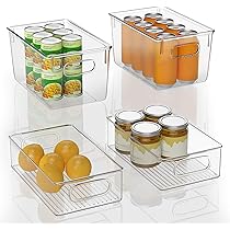 Lot De 4 Boîtes De Rangement En Plastique Transparent Pour Refrigerateur Congelateur Placard Garde Manger Cuisine Avec Poignees Tiroirs De Refrigerateur Pour Nourriture Fruits Legumes