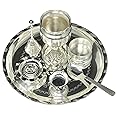 BENGALEN Silver Plated Glossy Pooja thali Set 8 Inch for Mandir Temple Festival Ethnic Puja Thali Gift for Diwali, Home, Office, Wedding Return
