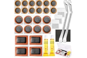 DBTW 33Pcs Portable Cycling Tire Patch Set, Bicycle Tyre Repair Kit, Bike Puncture Repair Kit, Inner Tube Puncture Repair Kit with Levers Metal Rasps Glues Sandpaper Case for Commuter Bikes BMX Motorcycle