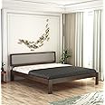 RJ ART Wooden Queen Size Bed for Bedroom | Wooden Double Bed | Platform Cot Bed with Upholstered Cushioned Headboard | 6.5 x 5 Ft | Sheesham Solid Wood, Walnut Finish