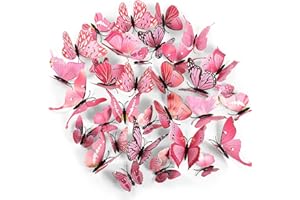 Foonii 72 PCS 3D Schmetterlinge Wanddeko Aufkleber Abziehbilder,schlagfestem Kunststoff Schmetterling Dekorationen, Wand-Dekor Rosa
