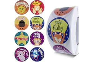 RUNFAR SHOP 500 Stück Motivationsaufkleber für Kinder Selbstklebende Tier Belohnungsaufkleber Lehrer Belohnungssticker Lob Belobigung Sticker für Schule Lehrerbedarf