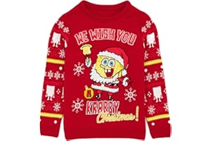 SPONGEBOB SQUAREPANTS Christmas Jumper Options for Kids | Long Sleeve Crew Neck Winterwear for Holiday Celebrations | Cartoon Character Merchandise | Spongebob Merch