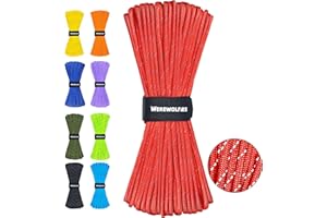 WEREWOLVES Paracorde réfléchissante à 7 brins de type III - 4 mm - Pour tente, camping, randonnée, pêche, survie, corde à linge tactique, projets de bricolage (rouge, 30,5 m)