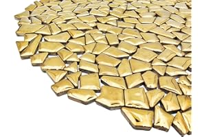 YOZIEMQ Keramik-Mosaikfliesen, gemischte Farben, Keramik-Mosaikfliesen zum Basteln, Mosaikfliesen für Heimdekoration oder Bastelarbeiten, Mosaikherstellungszubehör (klein, unregelmäßig, goldfarben)