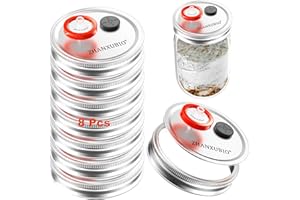 ZHANXUBIO - Barattolo per coltura di funghi con coperchio a bocca larga, per uso alimentare, con membrana in PTFE e porte di iniezione autorigeneranti per funghi (8 pezzi), colore: argento