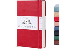 Beechmore Books Carnet de Notes Pages Blanches - A5, Rouge I Journal à Couverture Rigide Cuir Vegan, Papier Ligné Crème Épais 120 g/m², Boîte Cadeau, pour Écrivain, Journaliste, Réunion, Étudiant