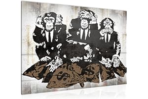 Runa Art Quadro Street Art Monkeys Moderni Murale - Made In Germany - Duca Di Lancaster Uk Grigio Corridoio 037015a