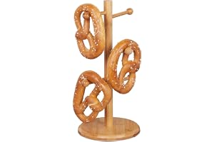 Relaxdays Pretzelställ i bambu, kringla, hållare, ställ, stativ, kopphållare. tillverkad i trä, natur