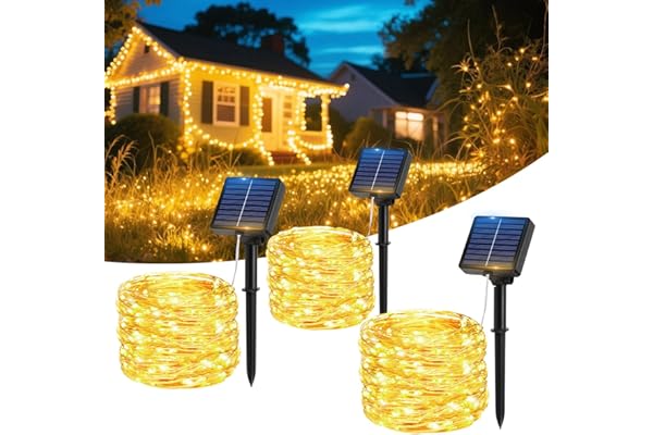 Hoteril Guirnaldas Luces Exterior Solar, 3pcs 17M 150 LEDs Luces Solares LED Exterior Jardin 8 Modos con Función de Memoria Impermeable IP65 Cadena de Luce para Fiestas, Patio,Luz Navidad