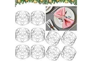 JOKILY Servilleteros plateados, 10 unidades, juego de servilleteros de metal, hebillas huecas para aniversario, Navidad, Año Nuevo, cumpleaños, aniversario, fiesta, decoración de mesa (plata)