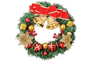 Bacucine Wieniec bożonarodzeniowy, 30 cm, dekoracje świąteczne, sztuczna girlanda zimowa, wieniec z dużą czerwoną kokardką, na stoły weselne, przyjęcie, dekoracja ścienna