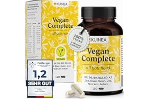 Vegan Complex - All in one Vitamine I 4-MONATS-VORRAT I Vitamin B12 Vegan+D3+K2+B2+B9+B6 + Zink + Eisen + Selen + Jod + Natri