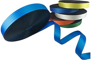 FIP CENTER Sangle d'arrimage polyester au mètre - Résistance 5 tonnes - largeur 50 mm - avec bords noirs et 3 filets noirs - Vendu en rouleau (50 m, Bleu)