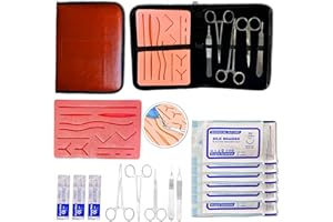 HJ SONs All-in-One Suturing Practice Kit for Medical Students - With stylish brown bag, Tools and threads. Complete set for nursing student.